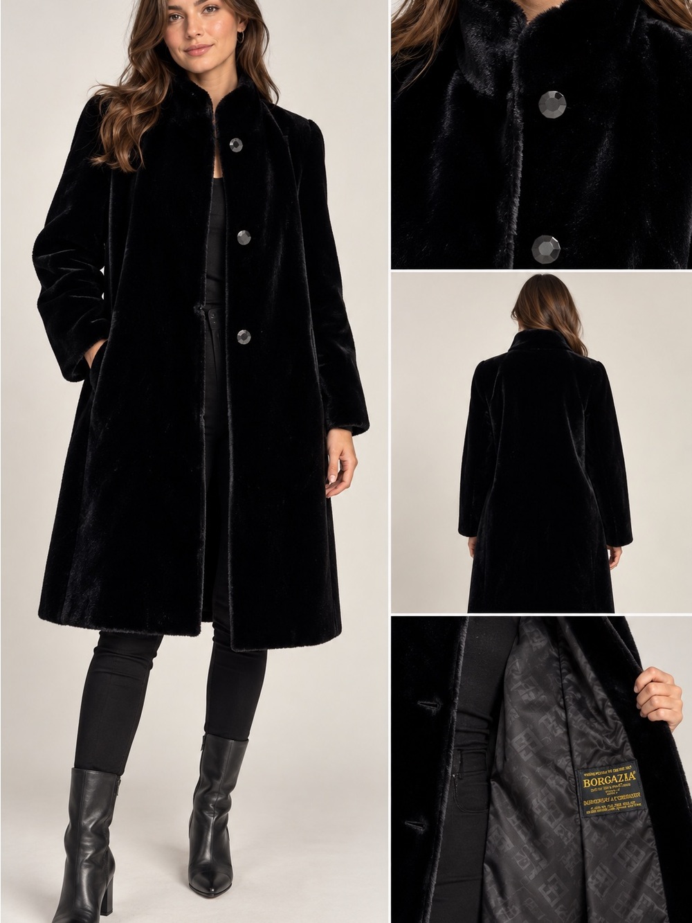 Vintage Borgazia Dubrowsky & Perlbinder Black Faux Fur Coat